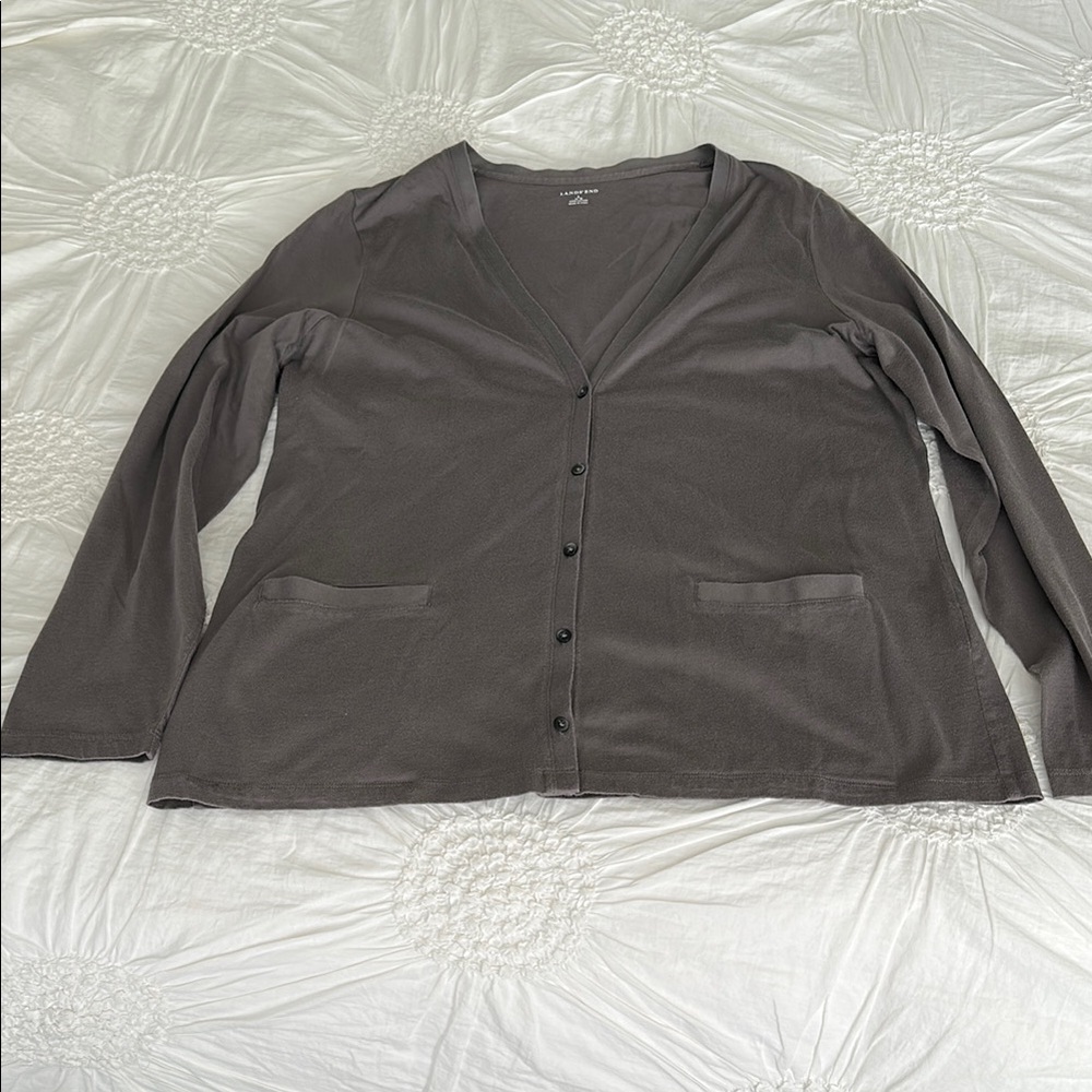 Lands' End Gray Relaxed Button Down Shirt